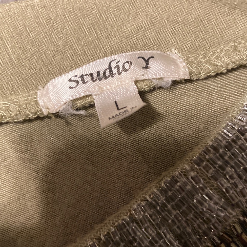Studio Y Olive Tank Top with Sequin Trim - Picture 2 of 3